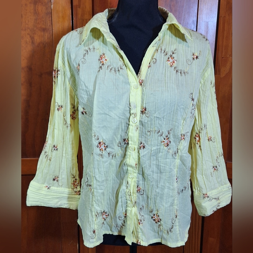 KEREN HART 3/4 sleeve button-down shirt Size L